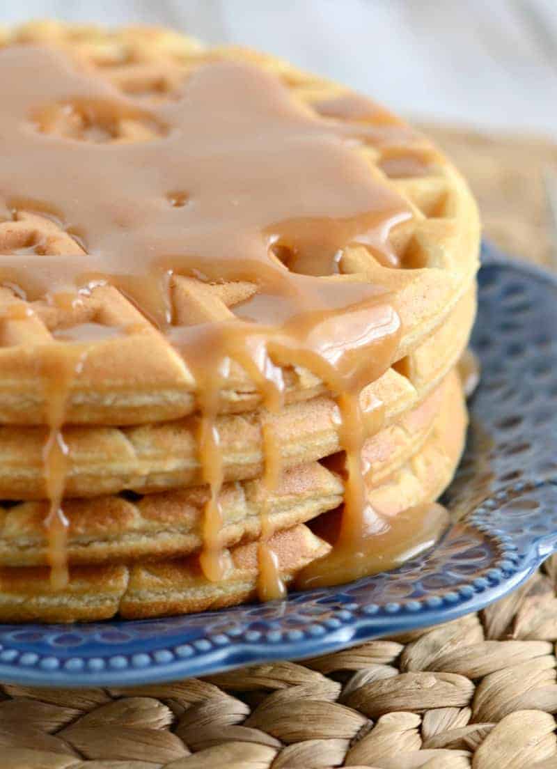 Peanut Butter Waffles with Peanut Butter Syrup